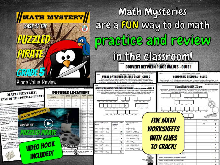 Place Value Review Math Mystery - Case of the Puzzled Pirate – 5th
